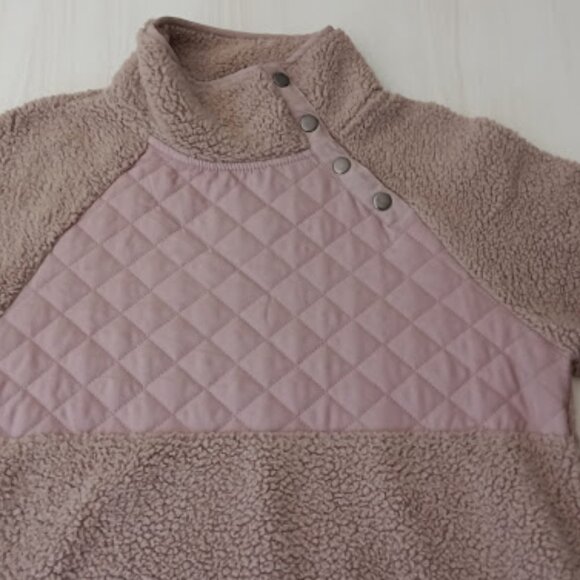 Cozie by Pink Rose MED Pull Over Sweater Buttons up Neck Quilted Diamond - Picture 1 of 9
